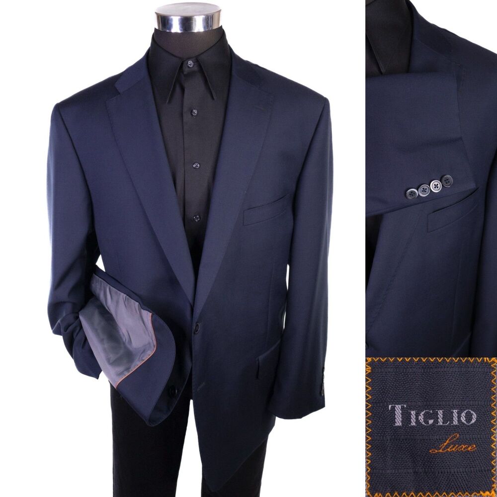 Tiglio Luxe Italian Lanificio Wool Sz 52R Blazer Spor Coat Navy Blue Jacket EUC